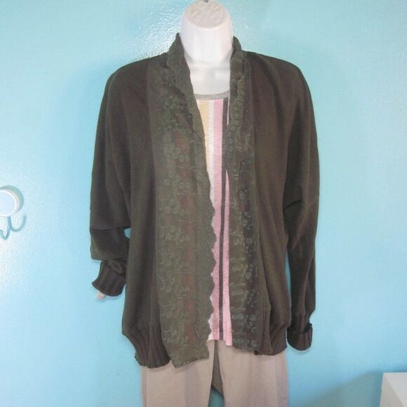 Linen Blend Cardigan Womens Size M Open Front Green Sweater Anthropologie Tiny  - Picture 1 of 13